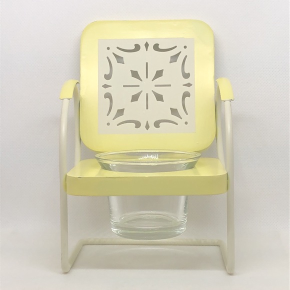 Yankee Candle Beach Chair Tea Light Candle Vintage Metal Pail Yellow & White 💛 - Picture 2 of 7